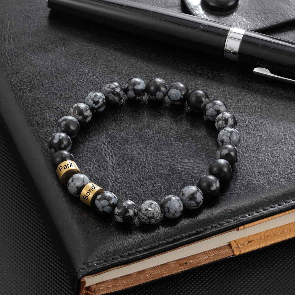 Custom Engraved Men's Lava Tiger Eye Bracelet