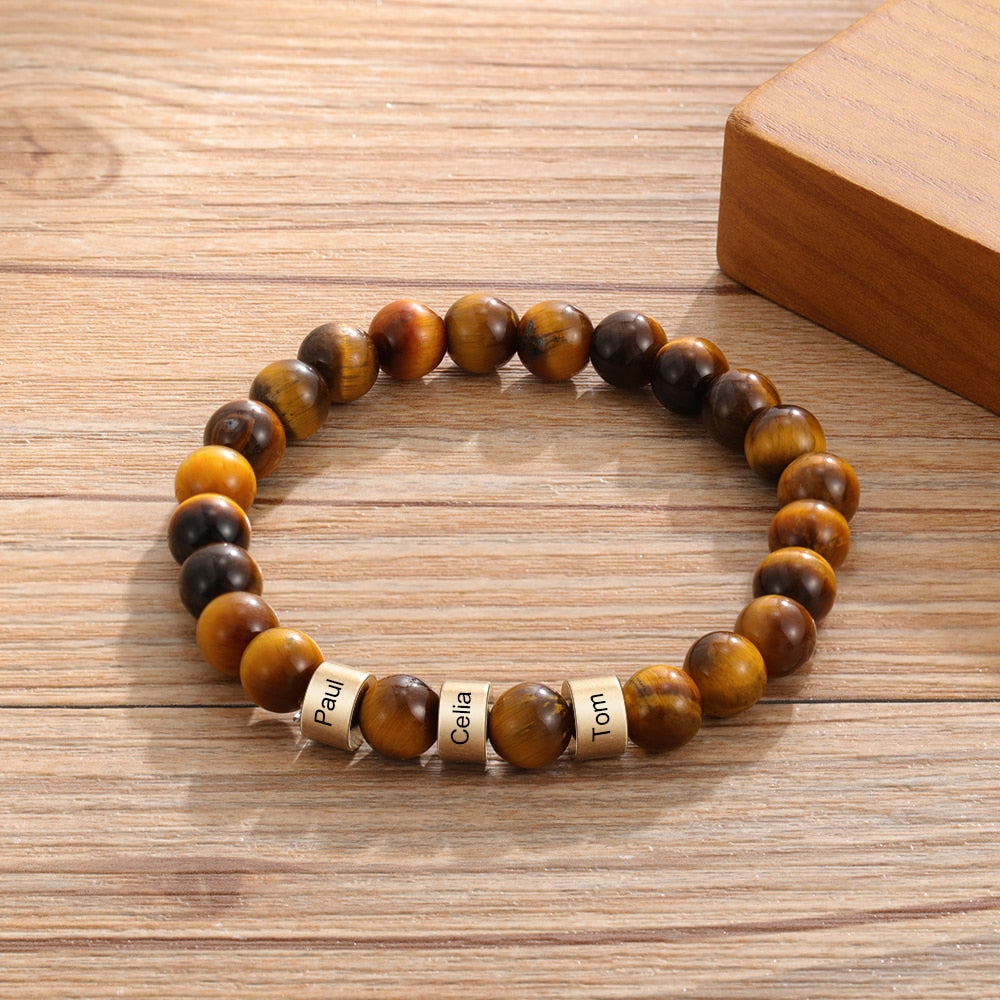 Custom Engraved Men's Lava Tiger Eye Bracelet