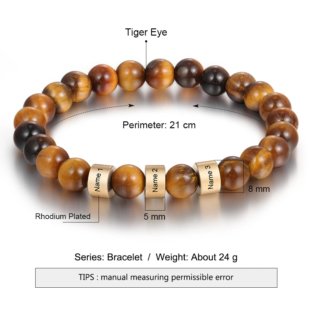 Custom Engraved Men's Lava Tiger Eye Bracelet