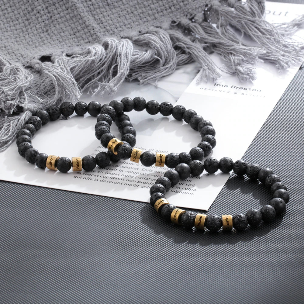 Custom Engraved Men's Lava Tiger Eye Bracelet