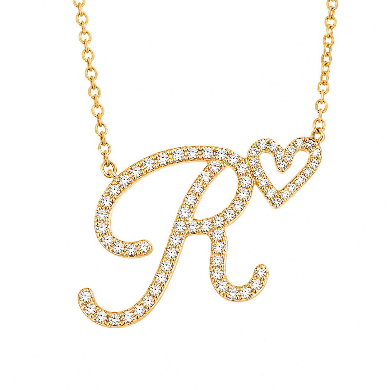 Crystal Heart Initial Necklace