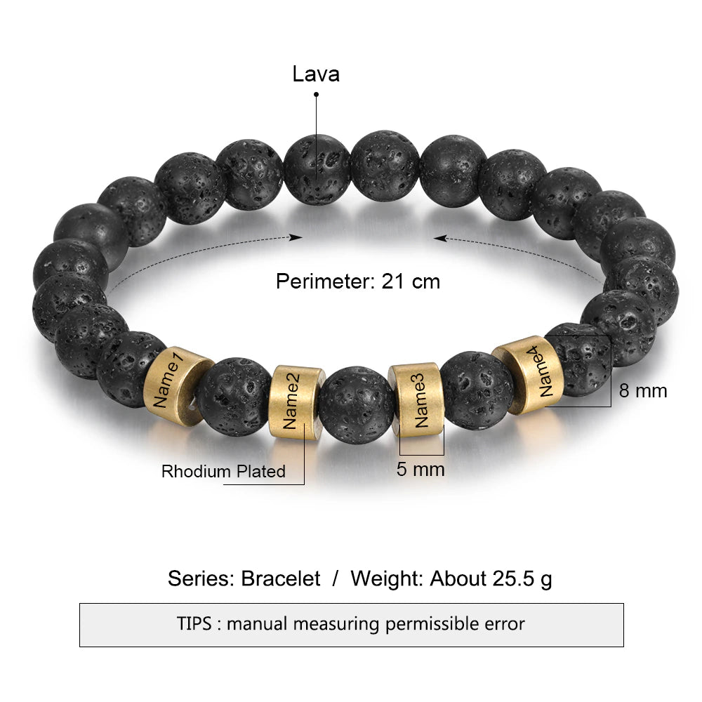 Custom Engraved Men's Lava Tiger Eye Bracelet