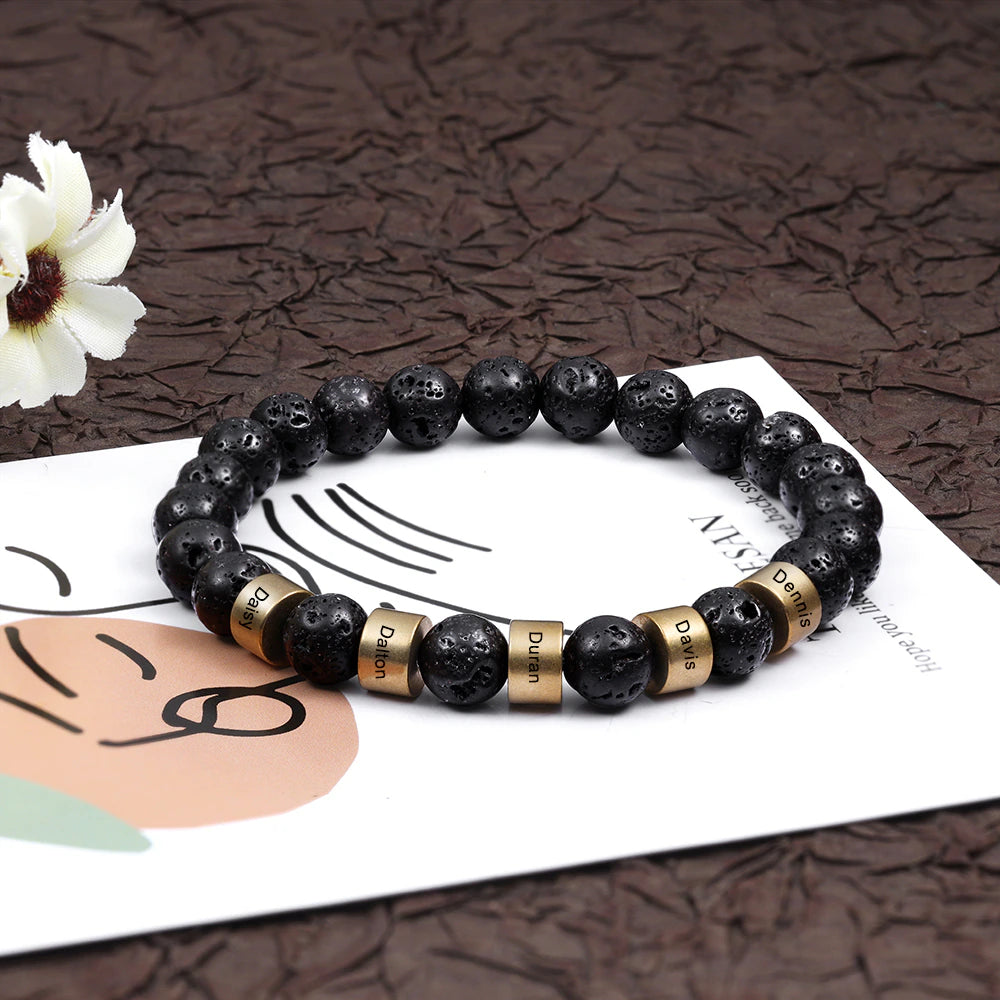 Custom Engraved Men's Lava Tiger Eye Bracelet