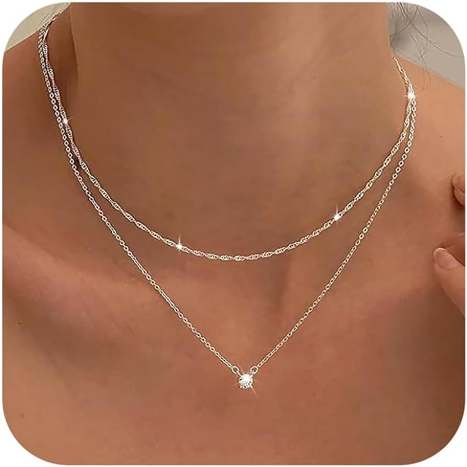 Dainty Layered Chain and CZ Diamond