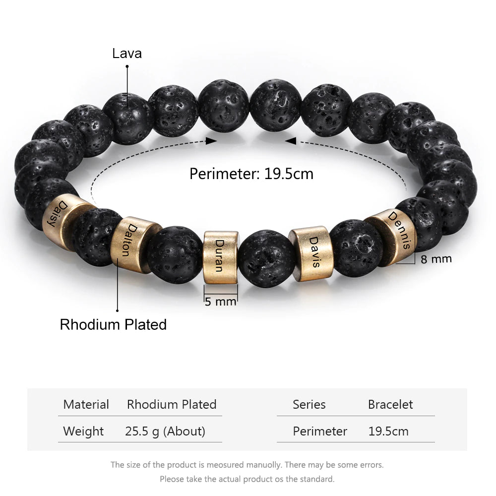 Custom Engraved Men's Lava Tiger Eye Bracelet