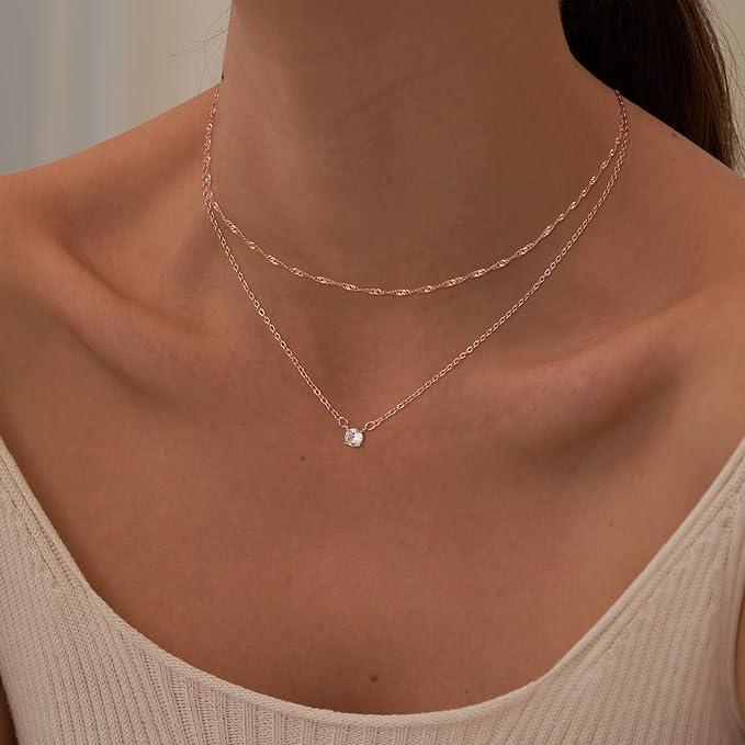 Dainty Layered Chain and CZ Diamond