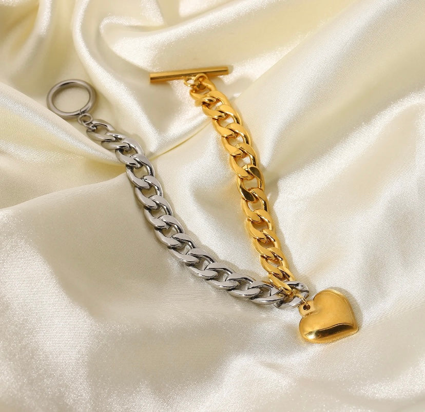 Gold over Silver Heart Bracelet