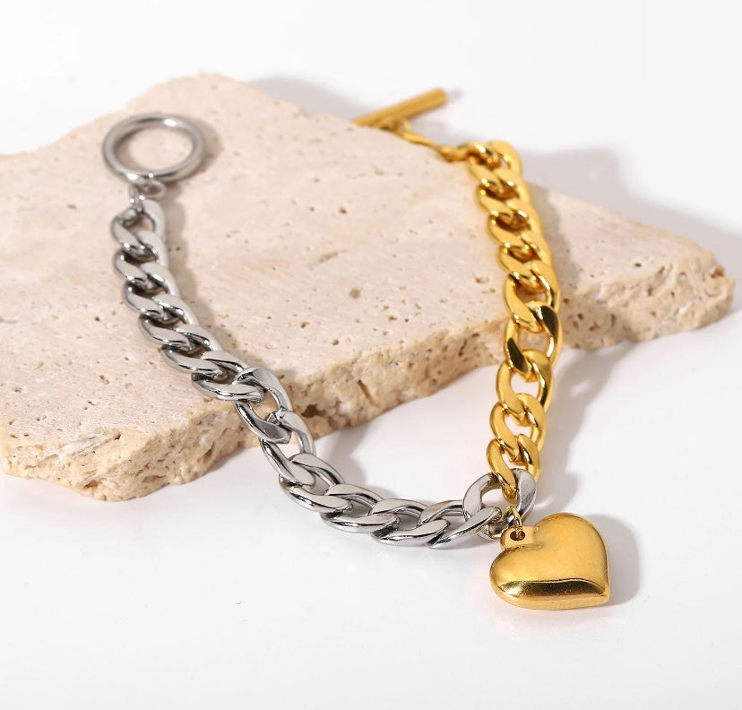 Gold over Silver Heart Bracelet