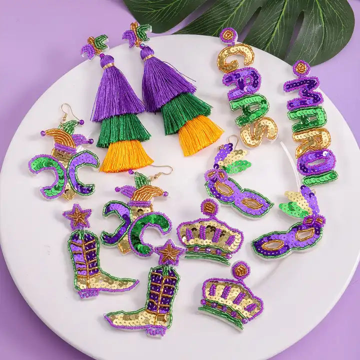 Beaded Mardi Gras Earrings