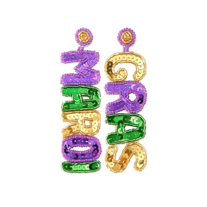 Beaded Mardi Gras Earrings