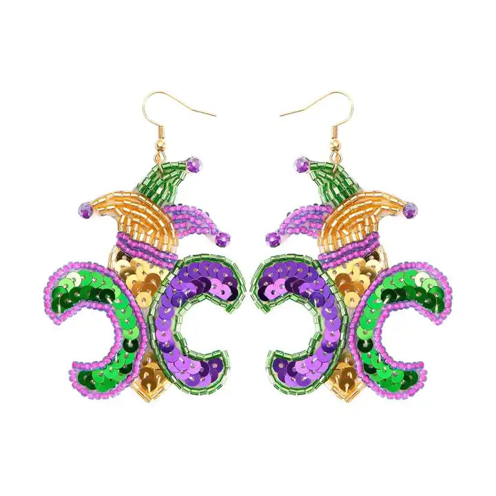 Beaded Mardi Gras Earrings