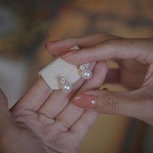 Load image into Gallery viewer, Pearl Stud Earrings with CZ Crystal
