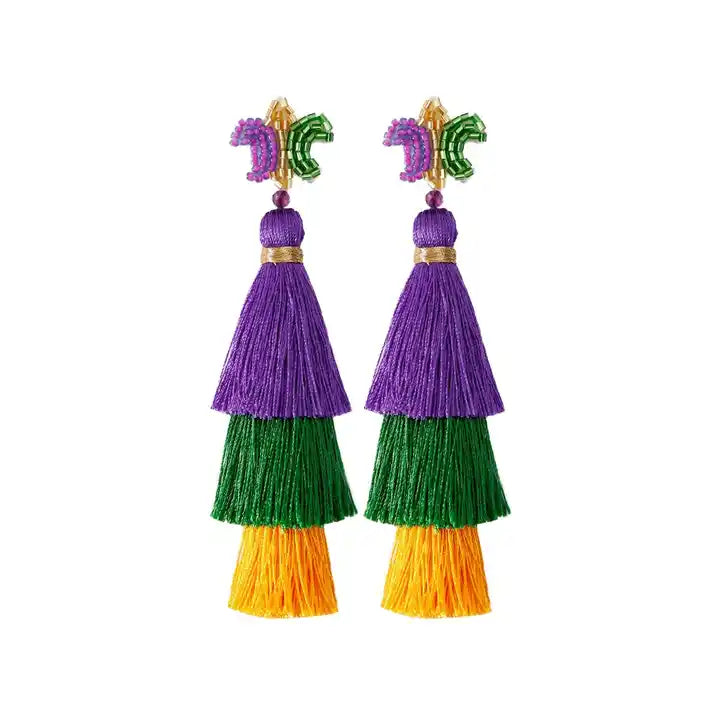 Beaded Mardi Gras Earrings