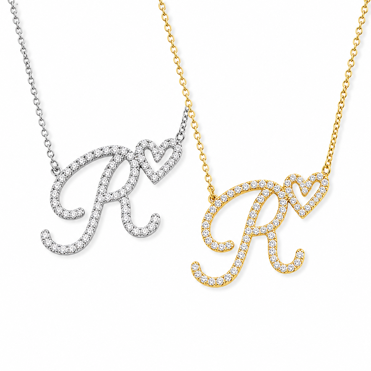 Crystal Heart Initial Necklace