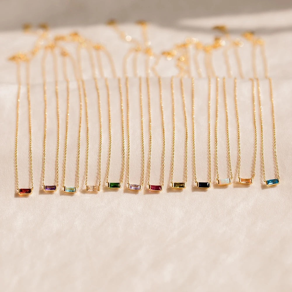 Dainty Birthstone Baguette Necklace