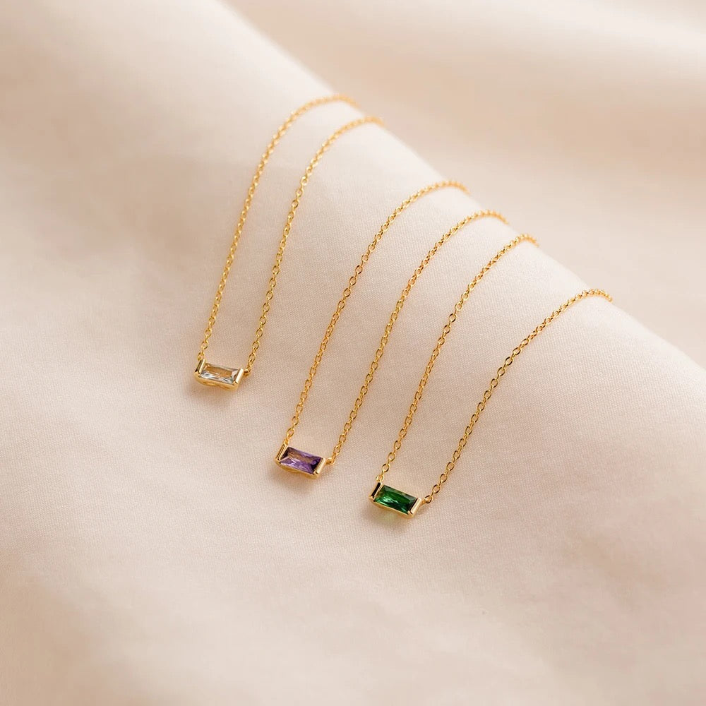 Dainty Birthstone Baguette Necklace