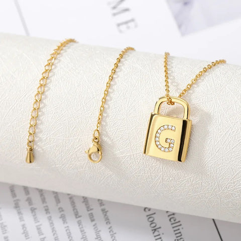 Padlock Crystal Initial Necklace
