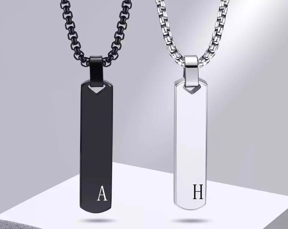 Engraved Vertical Bar Necklace for Men