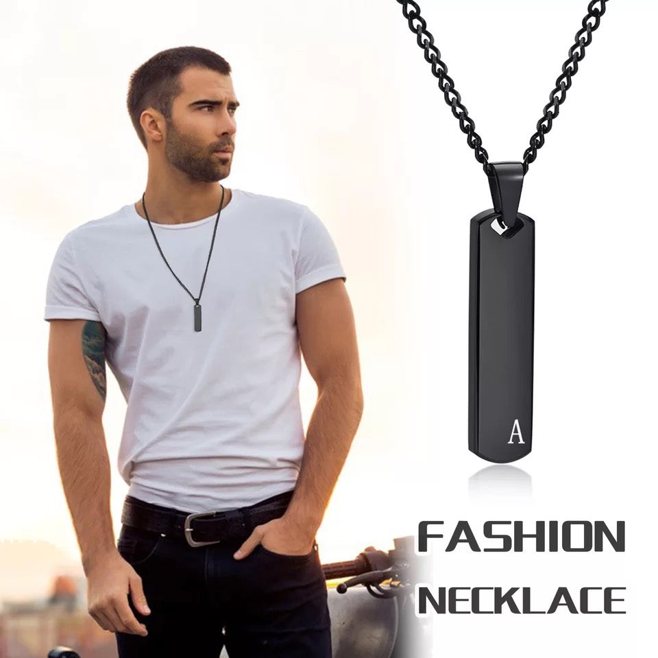 Engraved Vertical Bar Necklace for Men