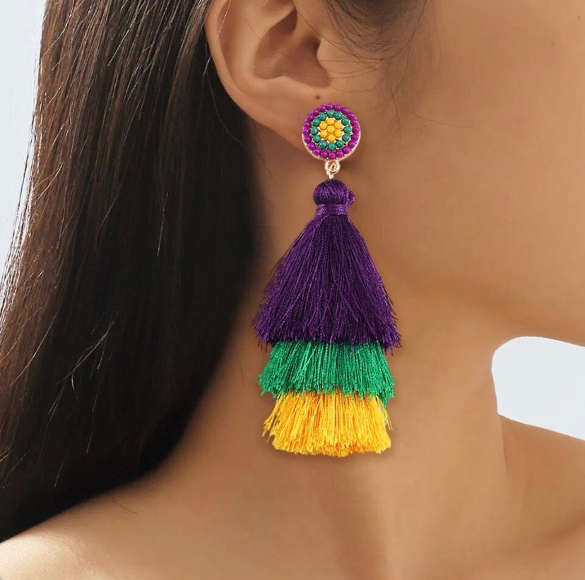 Beaded Mardi Gras Earrings