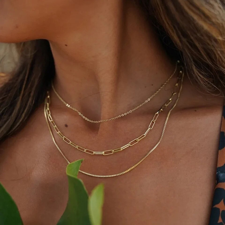 18K Gold Plated Triple Layer Necklace