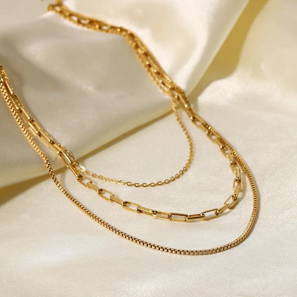 18K Gold Plated Triple Layer Necklace