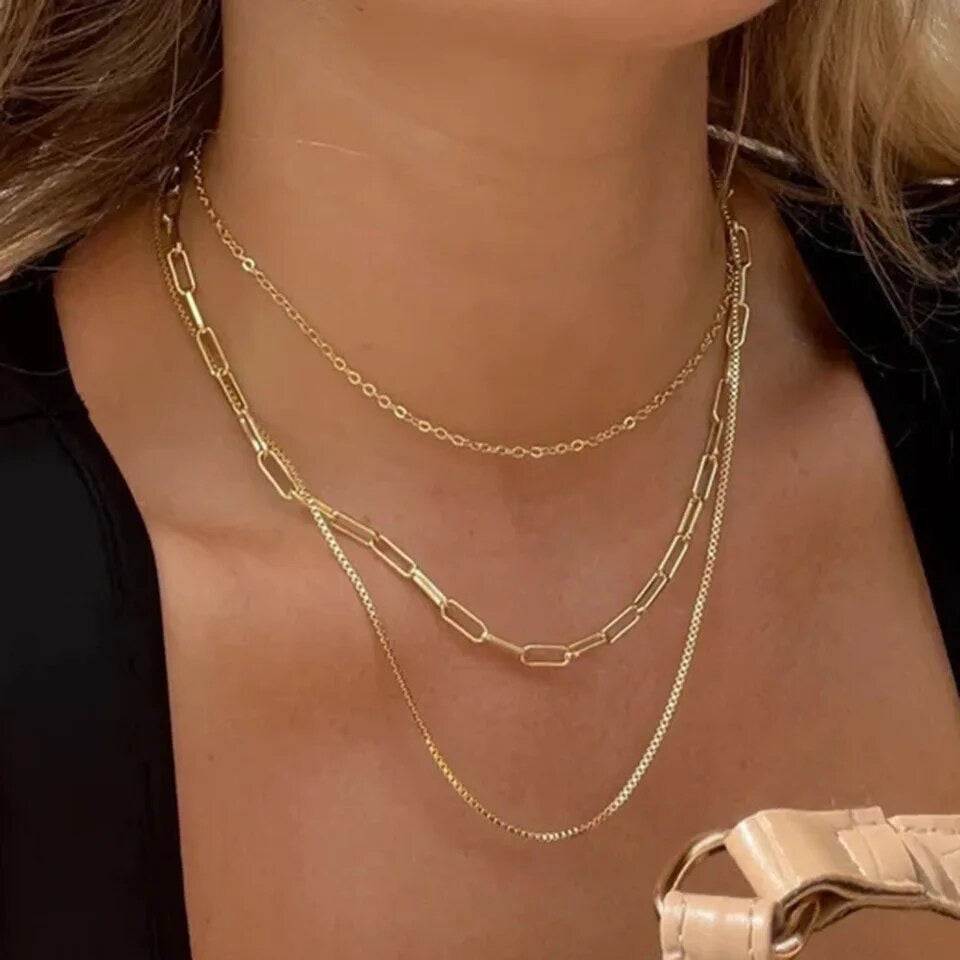 18K Gold Plated Triple Layer Necklace