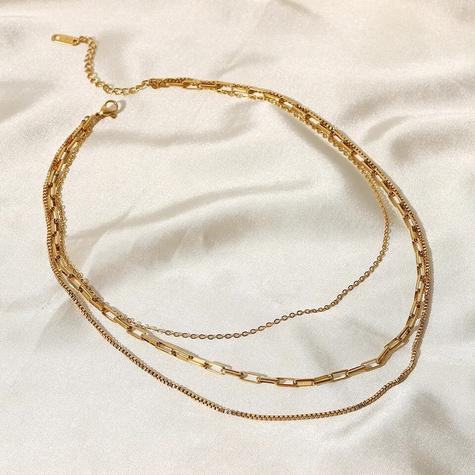 18K Gold Plated Triple Layer Necklace