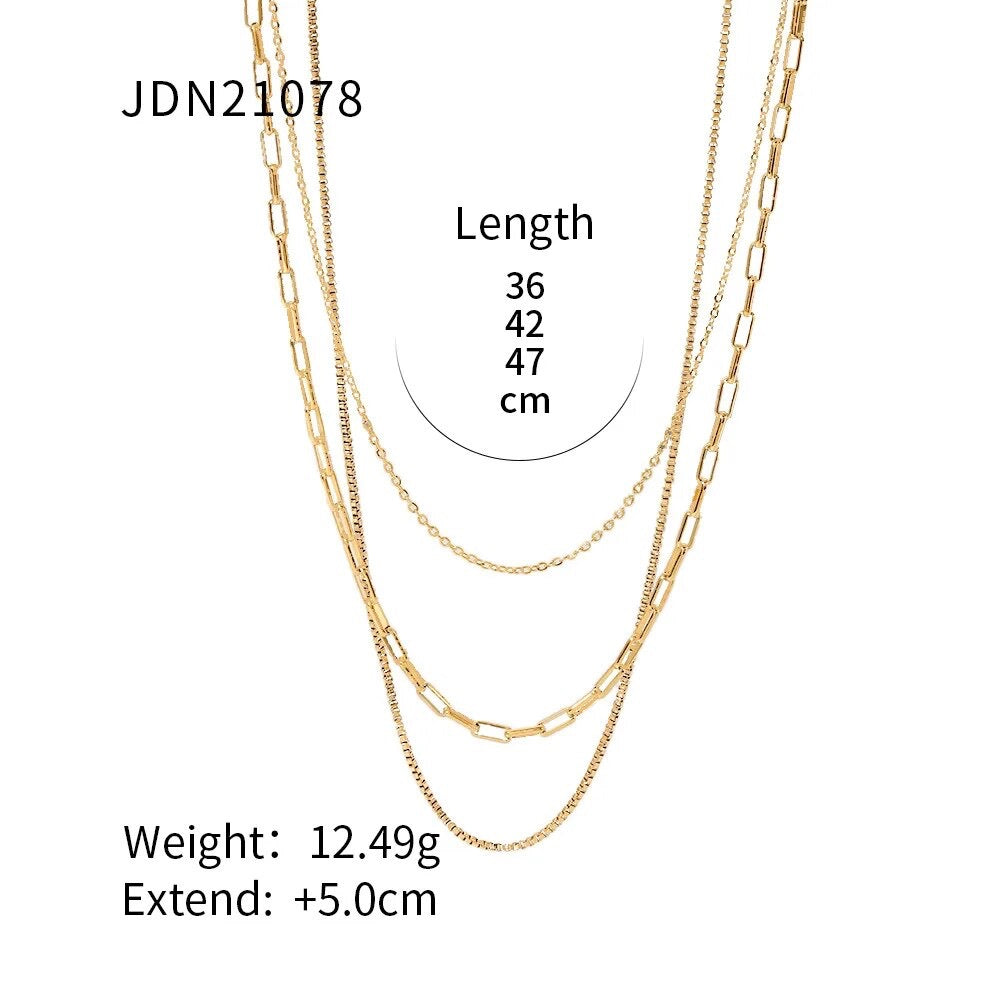 18K Gold Plated Triple Layer Necklace