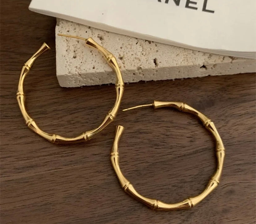 Slender Bamboo Hoop Earrings