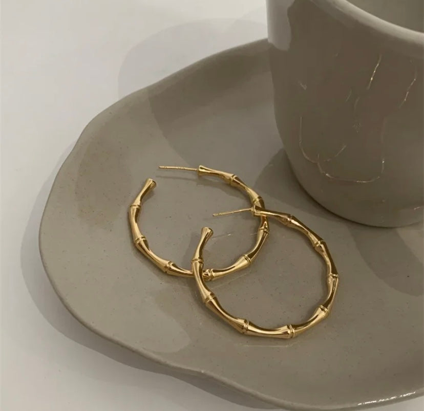 Slender Bamboo Hoop Earrings