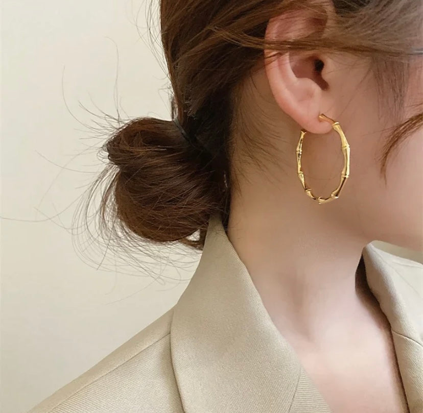 Slender Bamboo Hoop Earrings