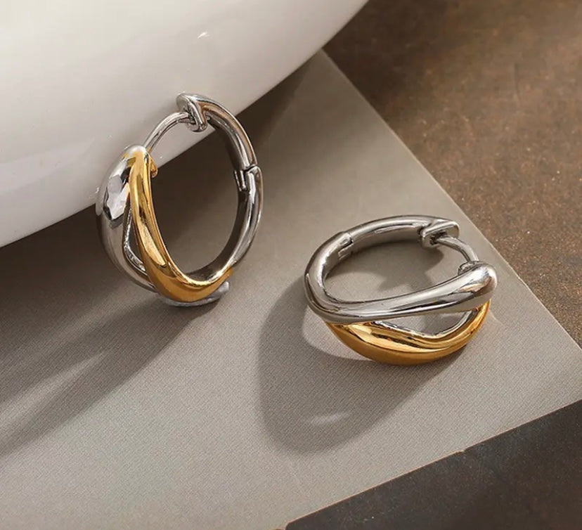 Double Chunky Steel Hoop Earrings