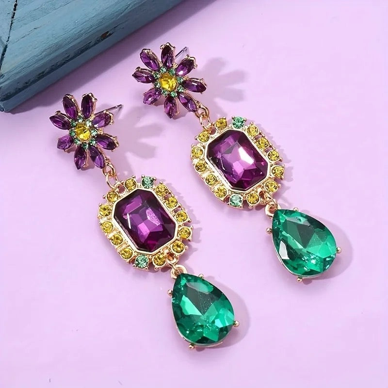 Rhinestone Mardi Gras Earrings