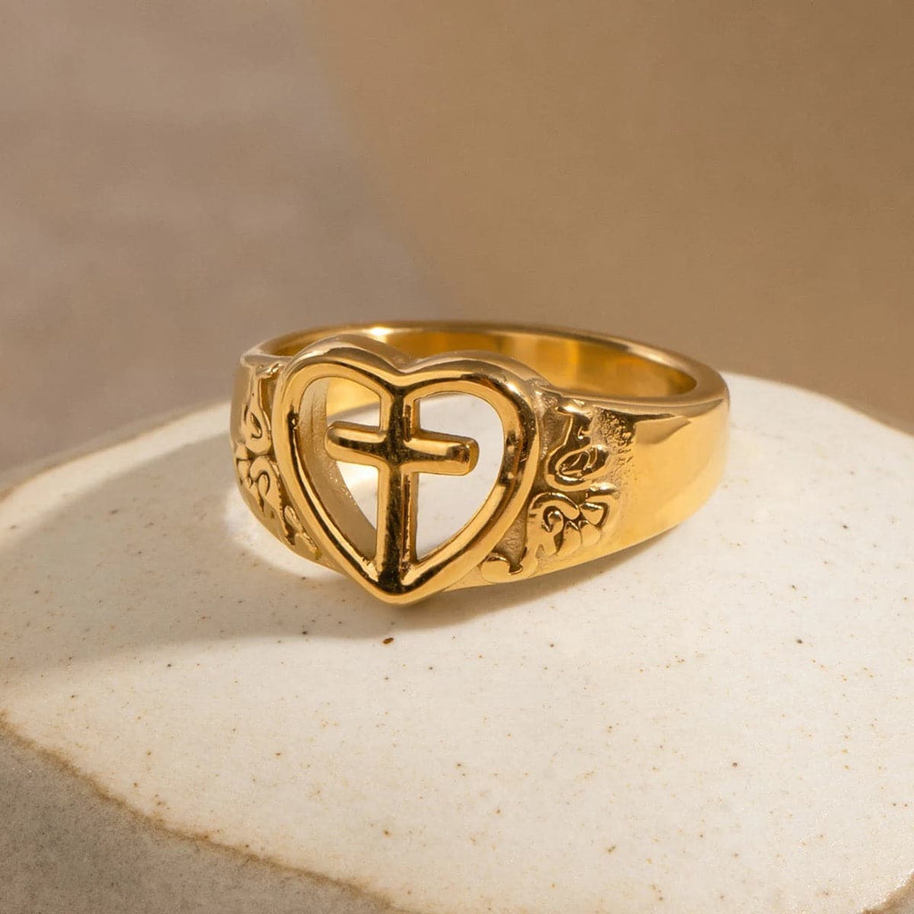 Heart Cross Hollow Ring