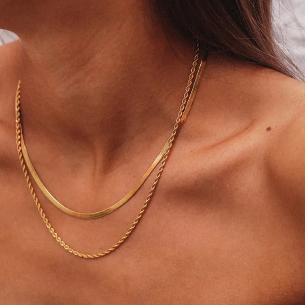 Rhin Rope Chain Layered Herringbone Rope Chain