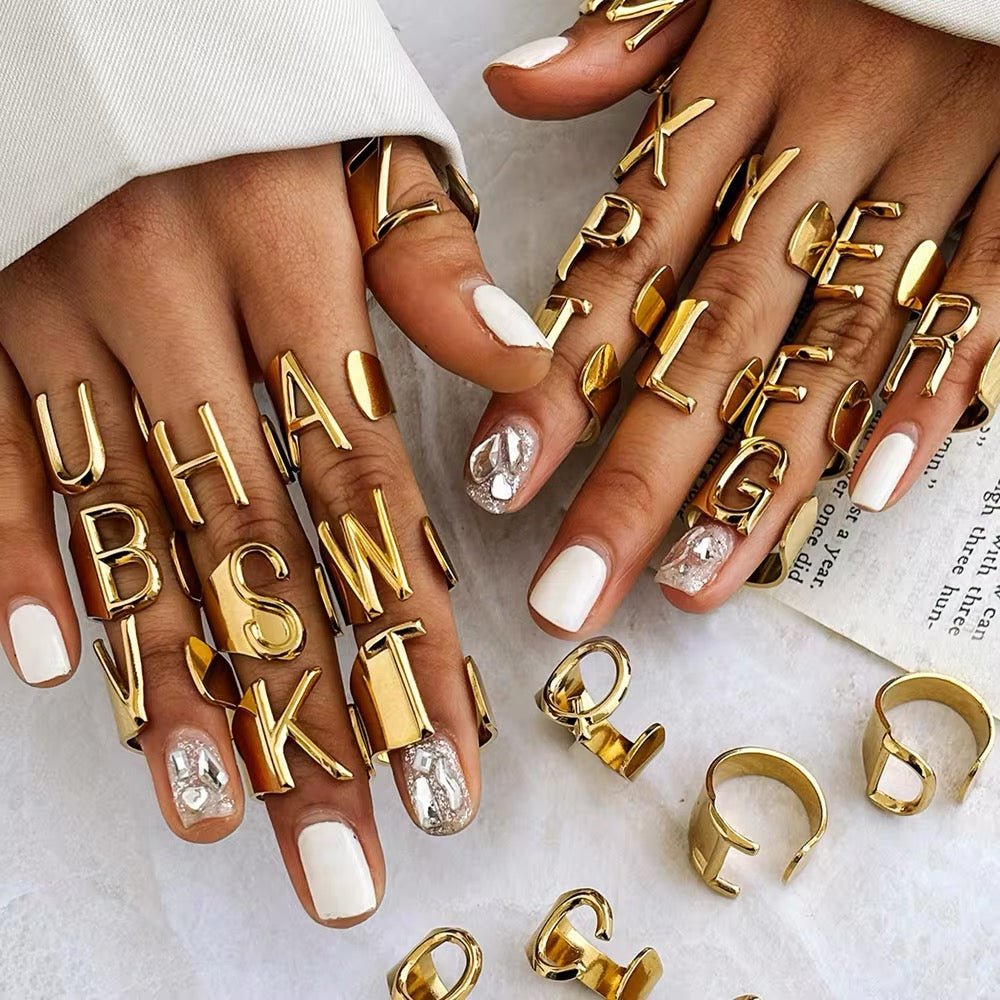 Bold Initial Open Adjustable Ring