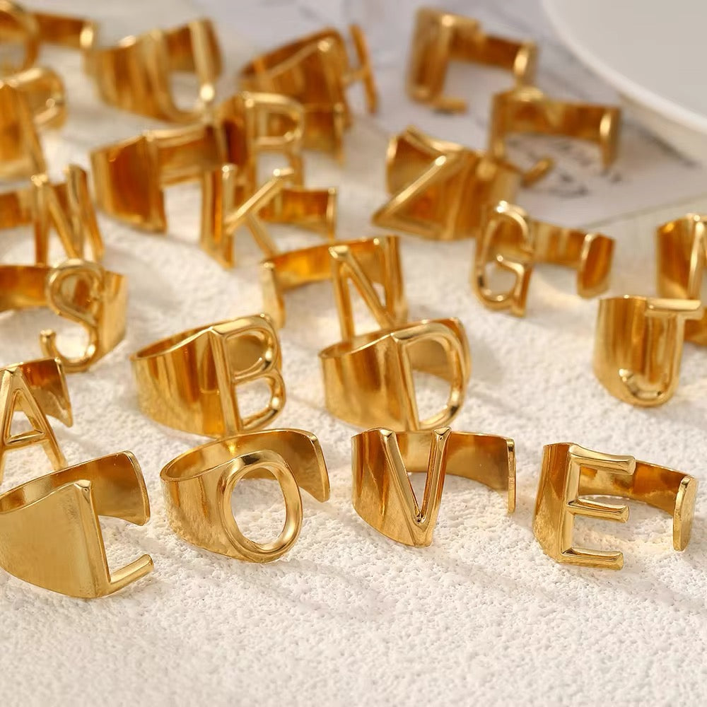 Bold Initial Open Adjustable Ring