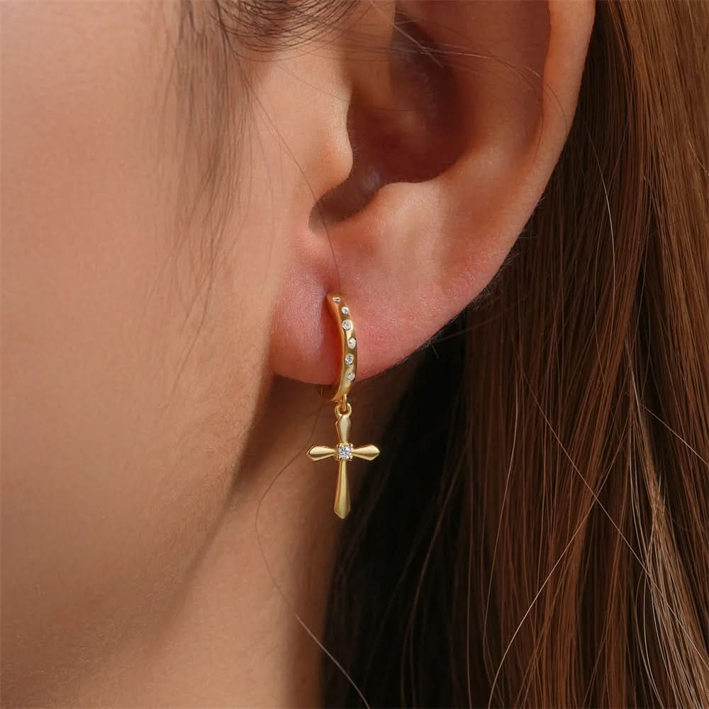 Cross Charm Huggie Hoops