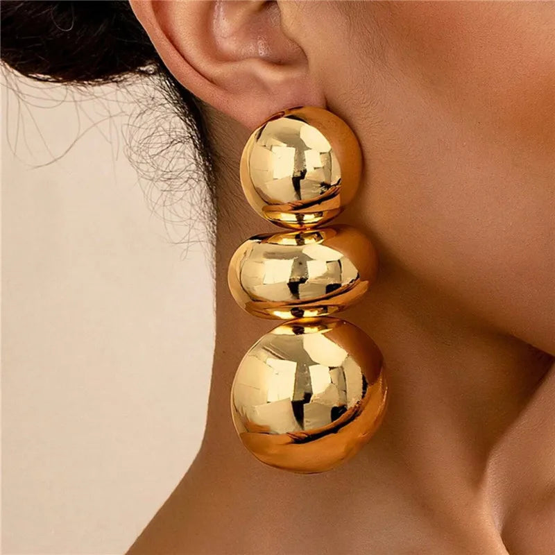 Retro Geometric Triple Sphere Drop Earrings