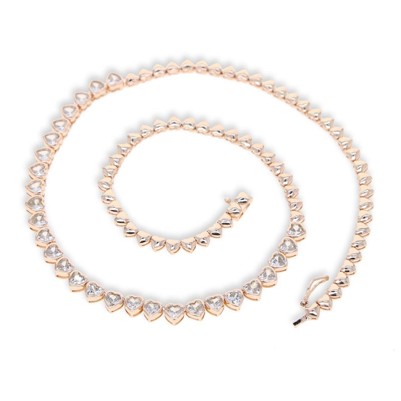 Heart Shaped Bezel Tennis  Necklace