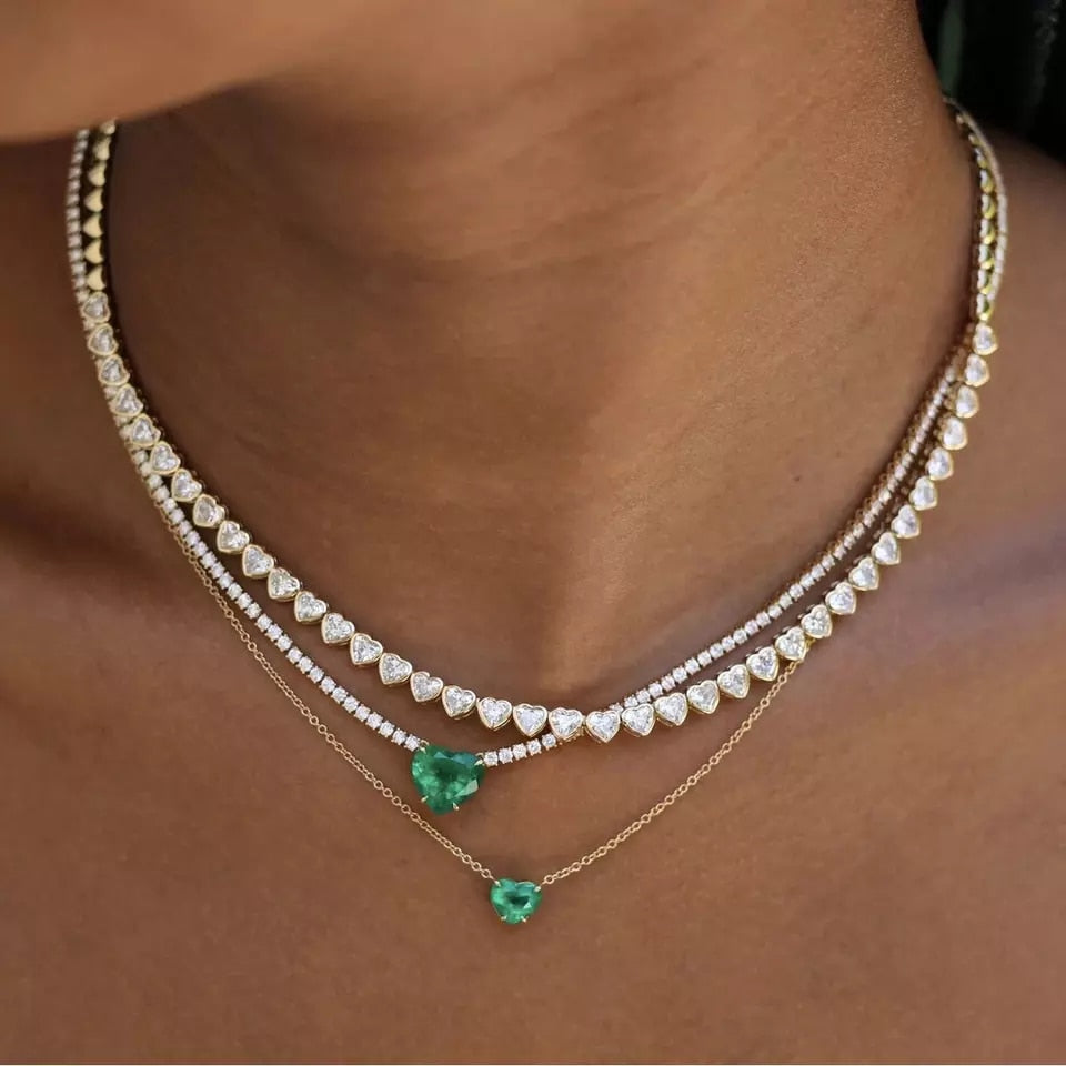 Heart Shaped Bezel Tennis  Necklace
