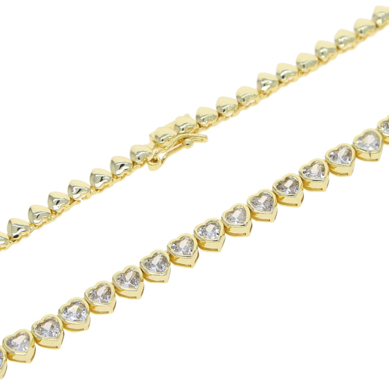 Heart Shaped Bezel Tennis  Necklace