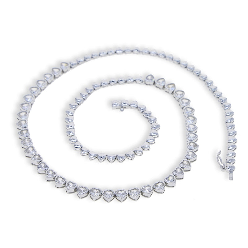 Heart Shaped Bezel Tennis  Necklace