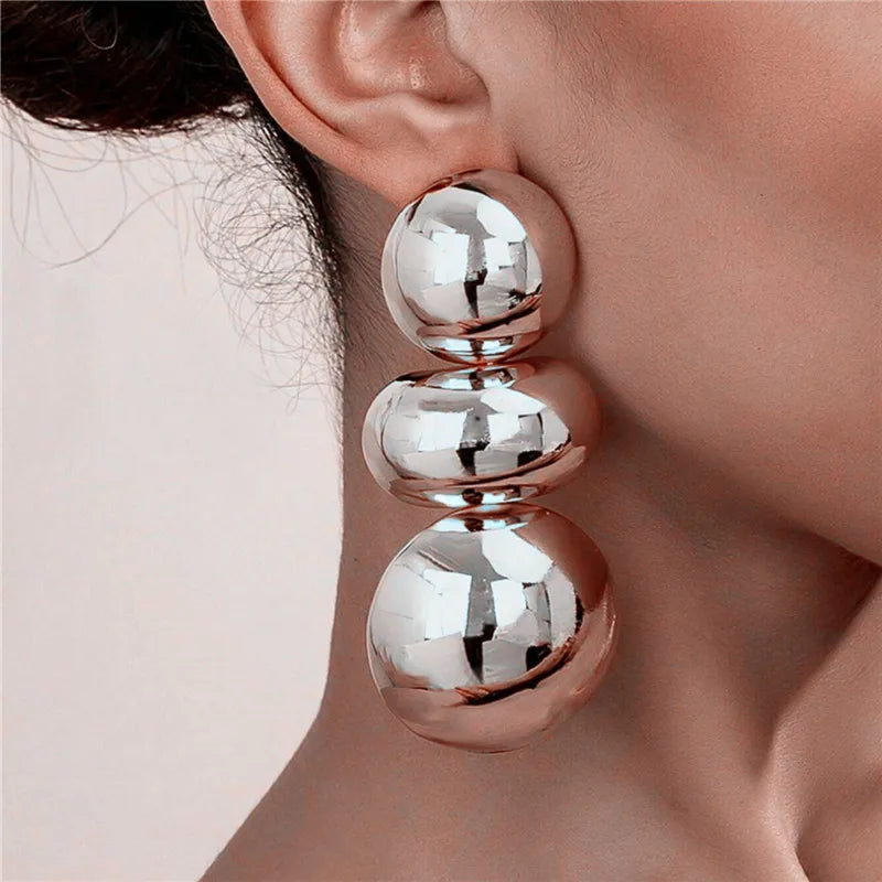 Retro Geometric Triple Sphere Drop Earrings