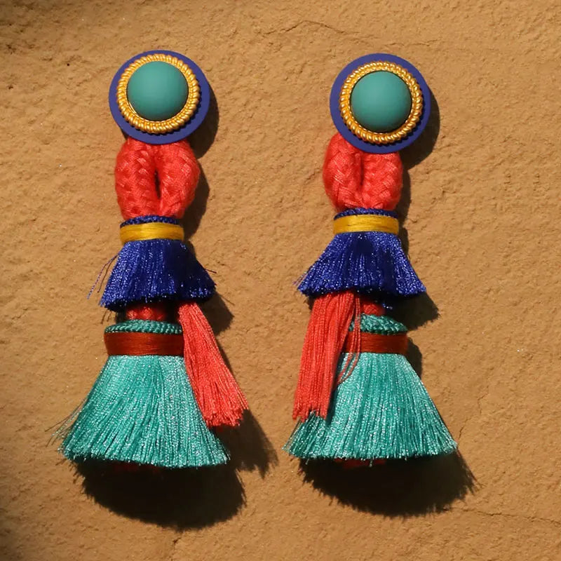 Colorblock Boho Tassel Earrings