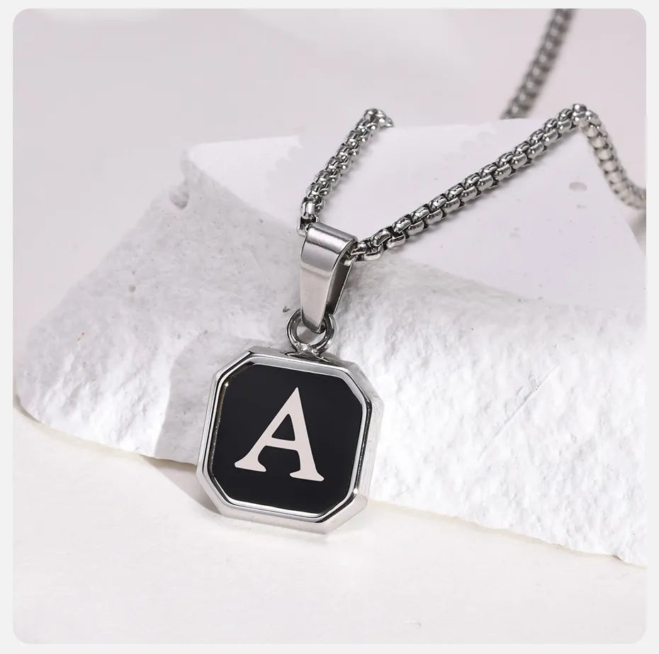 Geometric Square Initial Necklace