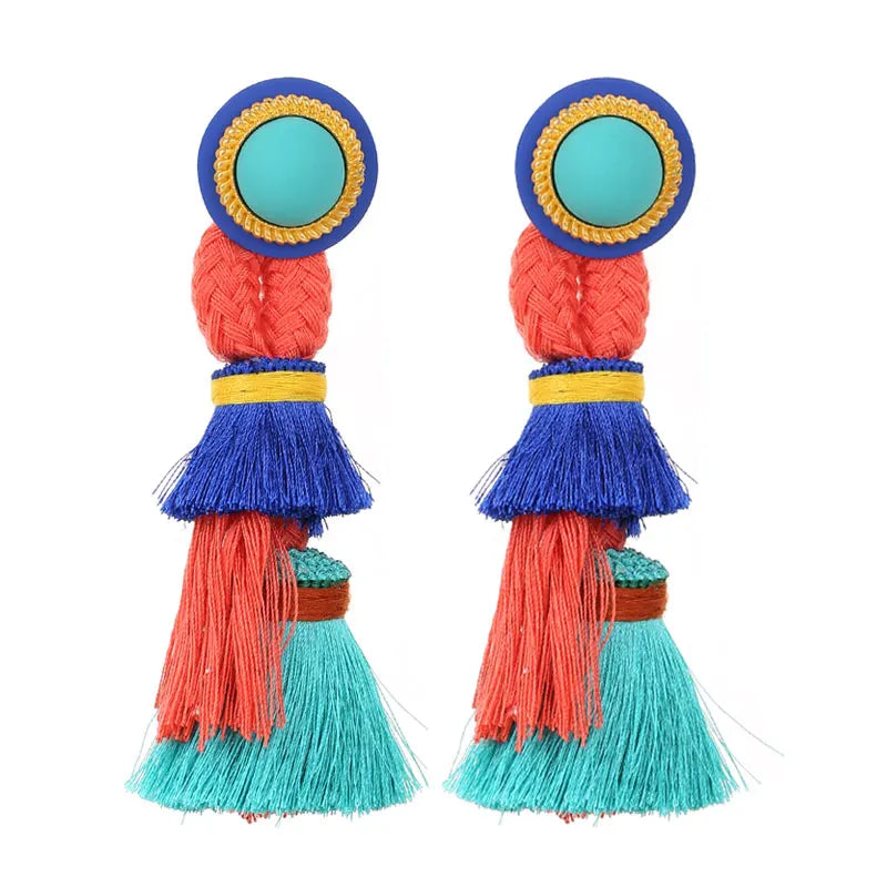 Colorblock Boho Tassel Earrings