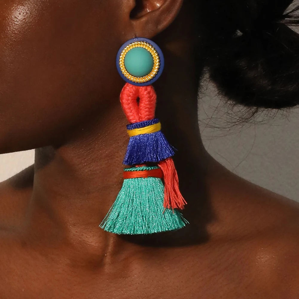 Colorblock Boho Tassel Earrings