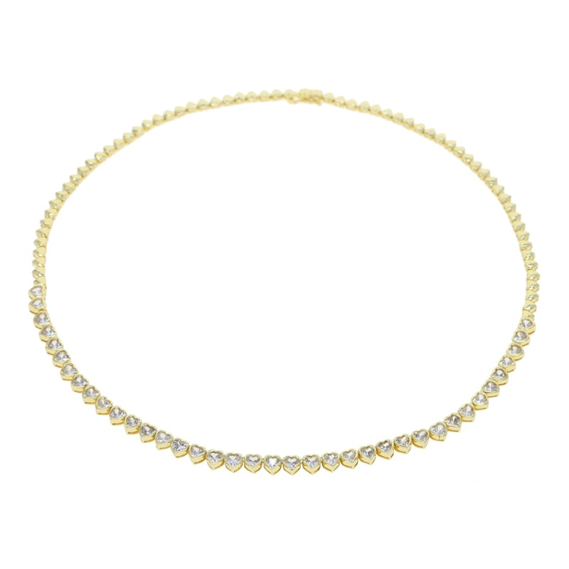 Heart Shaped Bezel Tennis  Necklace